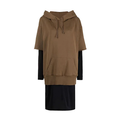MM6 Maison Margiela FW21 Brown Layered Hoodie Long-Sleeve Dress. S52CT0656S25337962