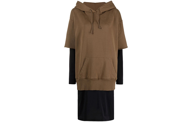 Order MM6 Maison Margiela FW21 Brown Layered Hoodie Long-Sleeve Dress. S52CT0656S25337962