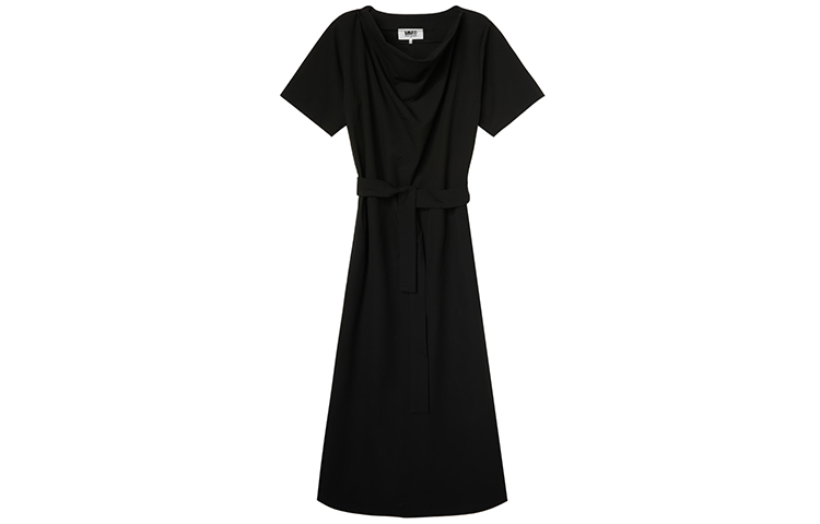 MM6 Maison Margiela FW21 Long Short-Sleeve A-Line Dress Black. S52CT0634S53961900