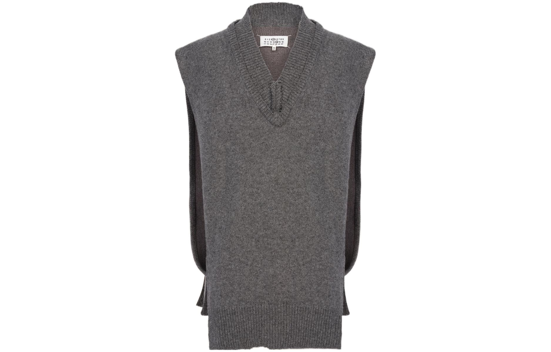 MM6 Maison Margiela FW22  Grey Ribbed V-Neck Sleeveless Pullover Vest SI1TH0001S18064860F