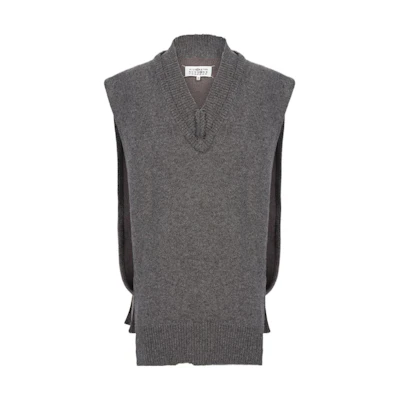 MM6 Maison Margiela FW22 Grey Ribbed V-Neck Sleeveless Pullover Vest SI1TH0001S18064860F