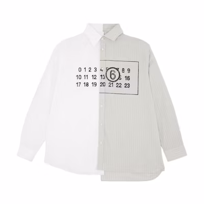 MM6 Maison Margiela FW24 Asymmetric Cotton Poplin Long Sleeve Shirt White Men SH0DT0016MTN014-961