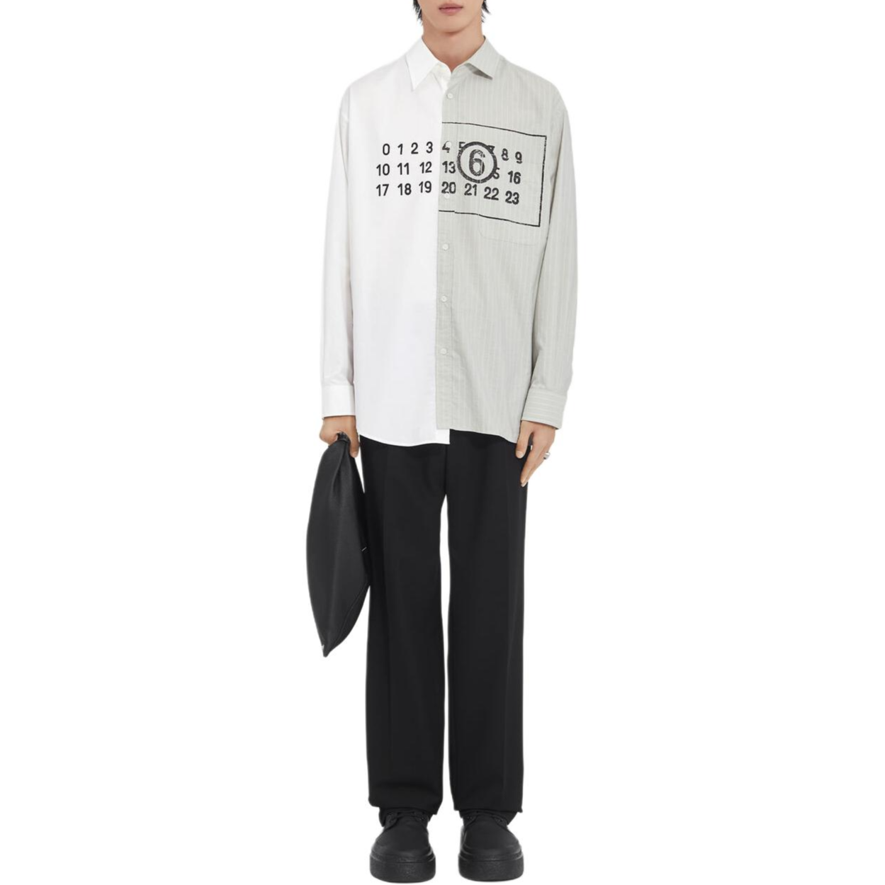 Lookbook MM6 Maison Margiela FW24 Camisa Asimétrica de Popelina Blanca de Manga Larga Hombre SH0DT0016MTN014-961
