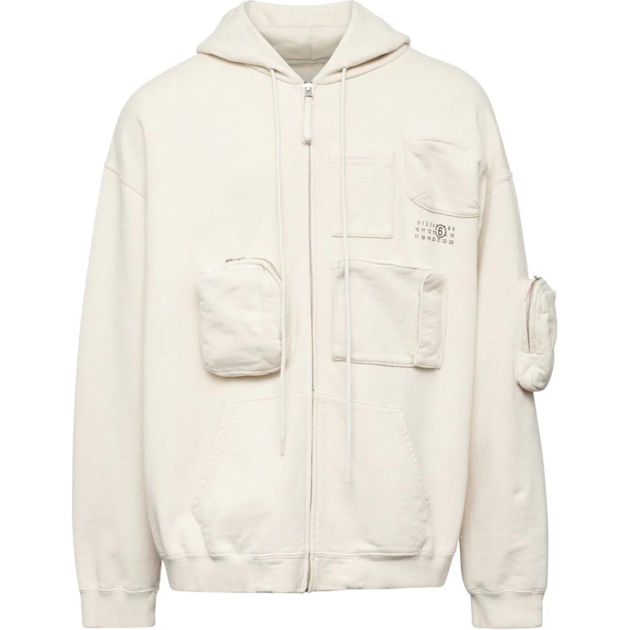 MM6 Maison Margiela FW24 Beige Numeric Print Utility Hoodie Menswear. SH0HG0003M25003-BEIGE