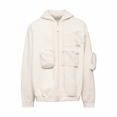 MM6 Maison Margiela FW24 Beige Numeric Print Utility Hoodie Menswear. SH0HG0003M25003-BEIGE