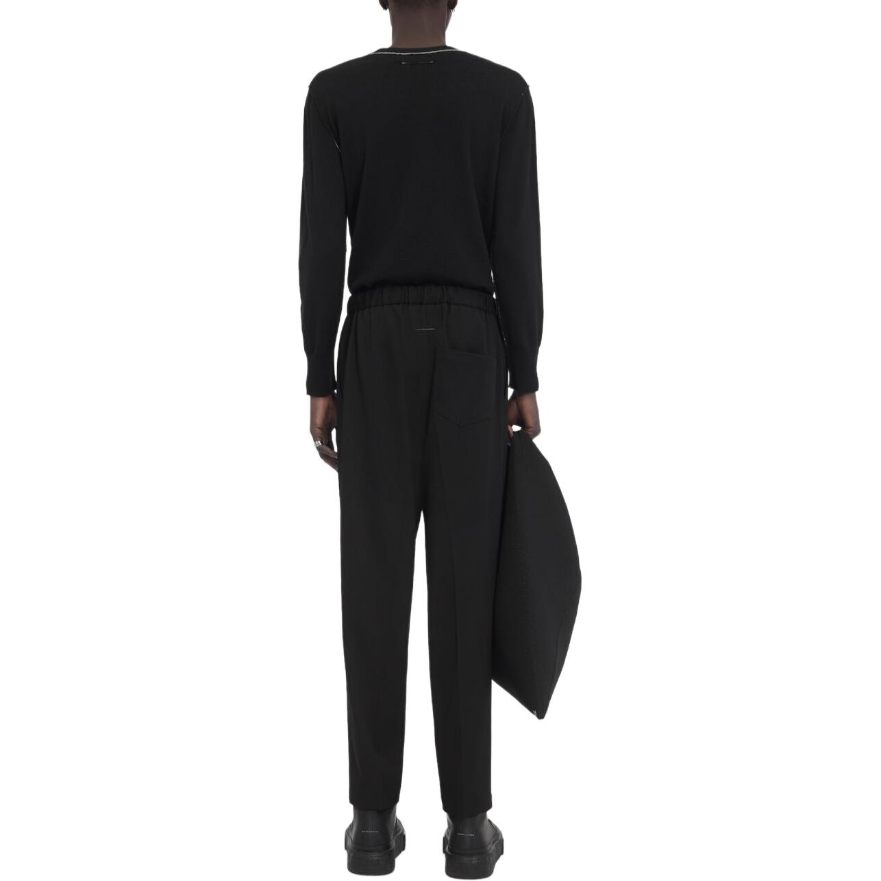 Shop MM6 Maison Margiela FW24 黑色鬆身彈性腰休閒長褲 男士款式 SH0KA0023M35153-900