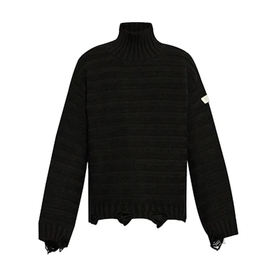 MM6 Maison Margiela FW24 Distressed Turtleneck Sweater Black SH0HA0004M13040-BLACK