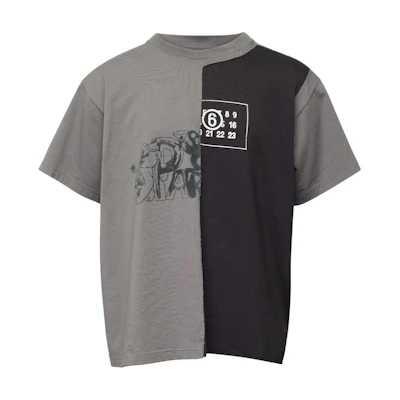 MM6 Maison Margiela FW24 Graphic Print Two-Tone T-Shirt Gray Short Sleeve SH0GC0026S24311-GRAY