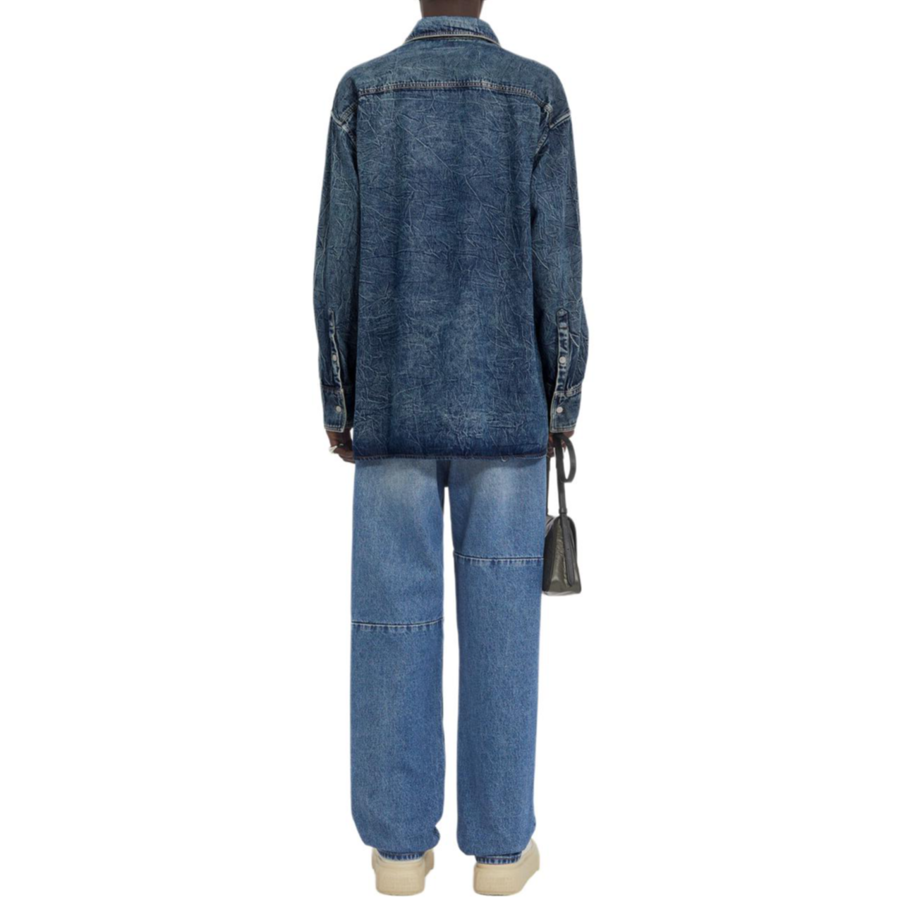 Shop MM6 Maison Margiela FW24 男士轻薄牛仔衬衫 蓝色 SH0DT0015S30460-993