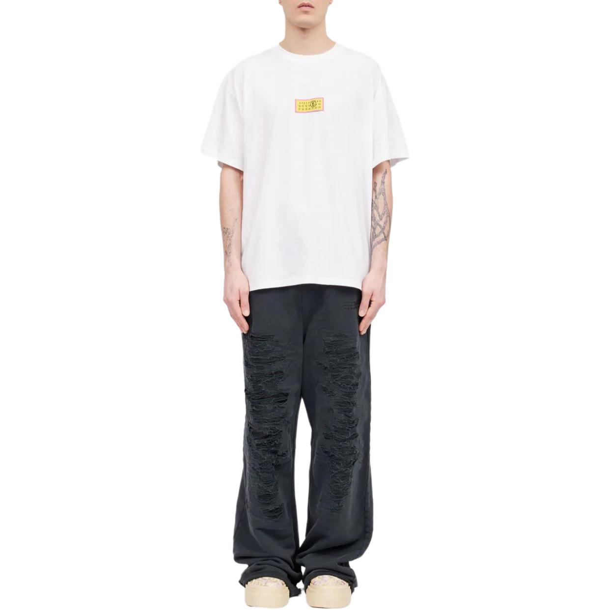 Lookbook MM6 Maison Margiela FW24数字图案补丁宽松版圆领T恤 白色 SH2GC0012S23588-WHITE
