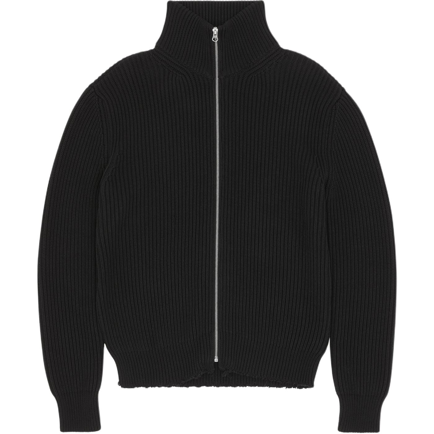 MM6 Maison Margiela FW24 Ribbed Knit High Neck Track Jacket Black . SH0AM0028M13039-900
