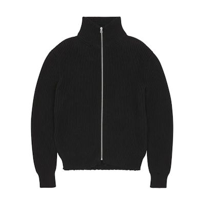 MM6 Maison Margiela FW24 Ribbed Knit High Neck Track Jacket Black . SH0AM0028M13039-900