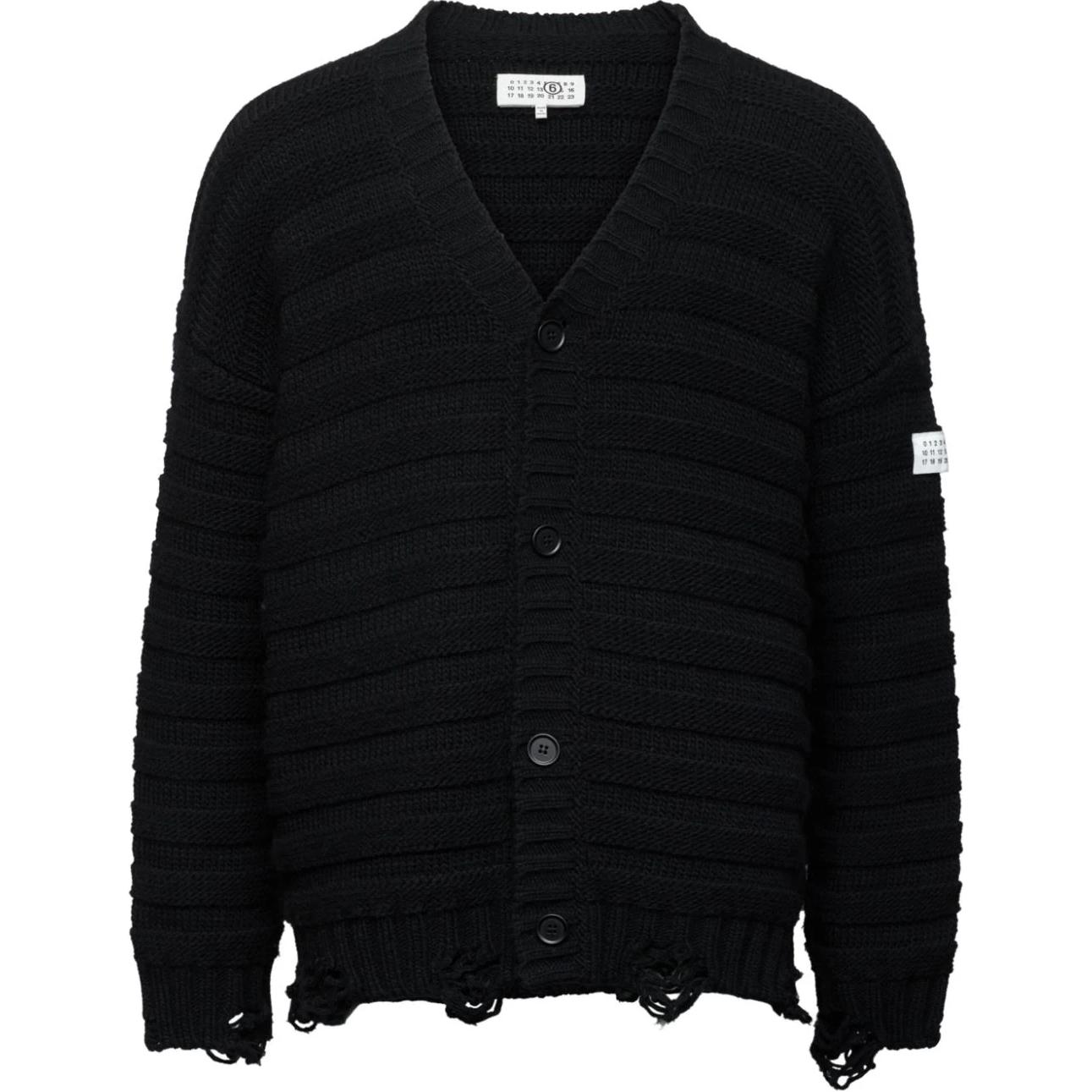 MM6 Maison Margiela FW24 V-Neck Button-Up Patch Sweater Black SH0HP0005M13040-BLACK