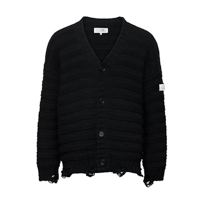 MM6 Maison Margiela FW24 V-Neck Button-Up Patch Sweater Black SH0HP0005M13040-BLACK