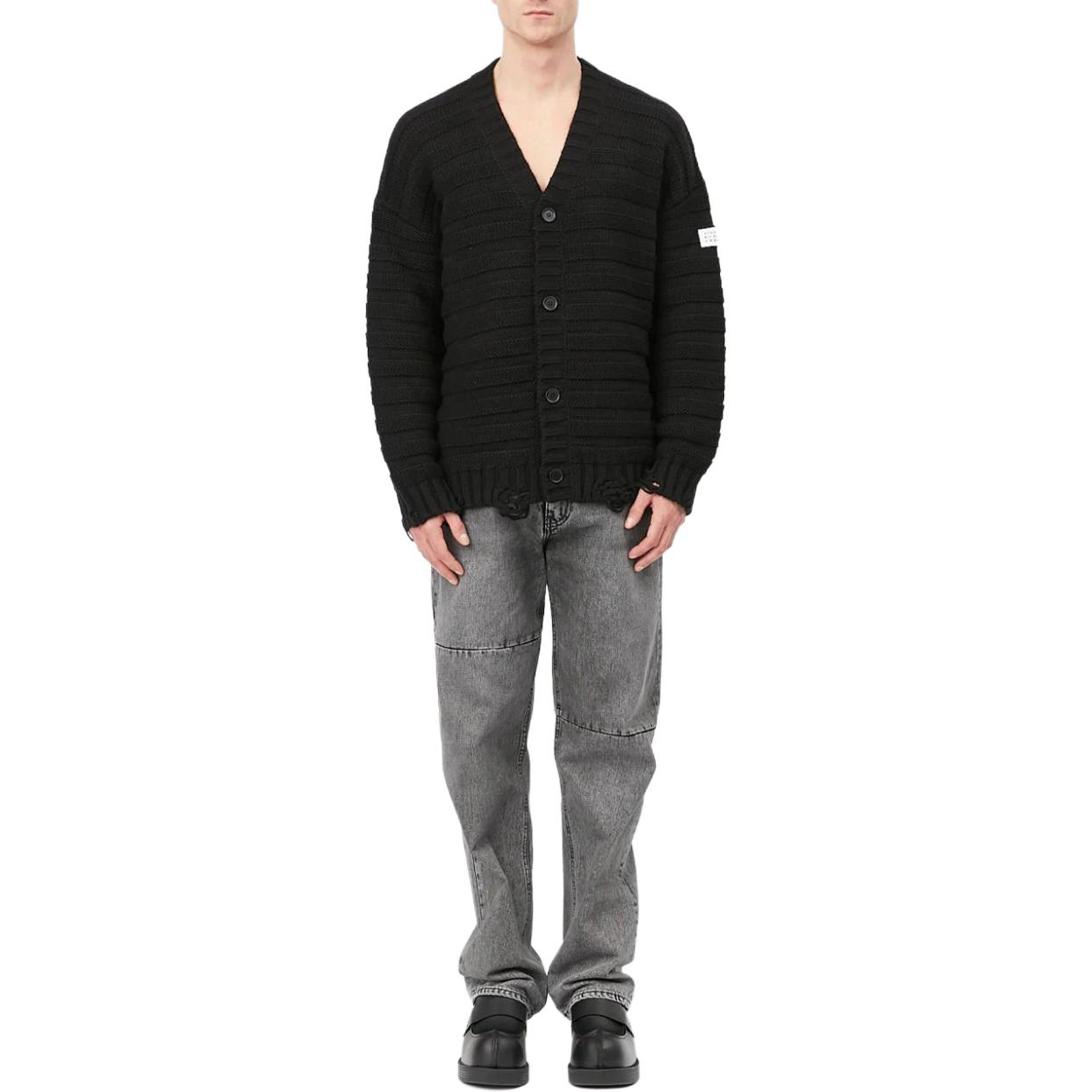 Lookbook MM6 Maison Margiela FW24 V領按鈕拼接針織衫 黑色 SH0HP0005M13040-BLACK