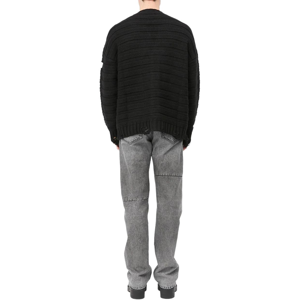 Shop MM6 Maison Margiela FW24 V領按鈕拼接針織衫 黑色 SH0HP0005M13040-BLACK