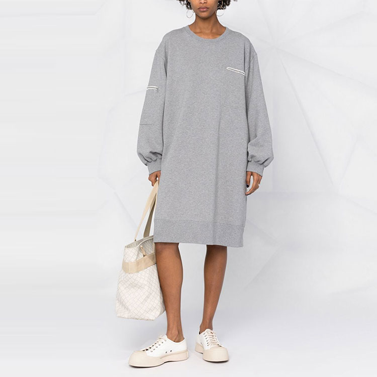 Lookbook MM6 Maison Margiela Grey Frayed Zip Pocket Long Sleeve Dress SS22 S52CT0726S25387858M