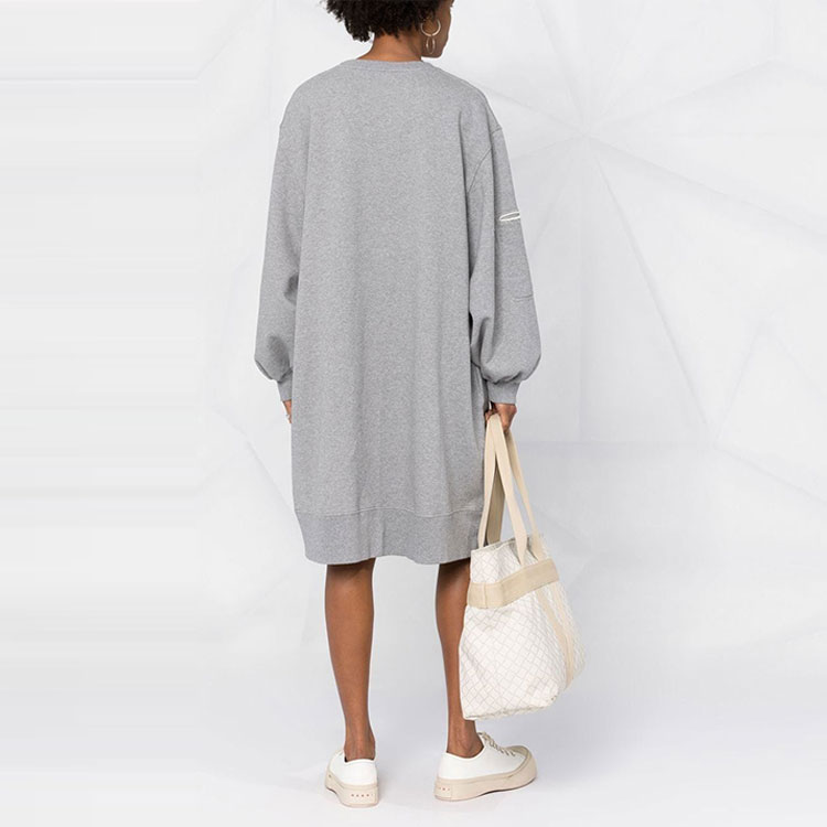 Shop MM6 Maison Margiela Grey Frayed Zip Pocket Long Sleeve Dress SS22 S52CT0726S25387858M