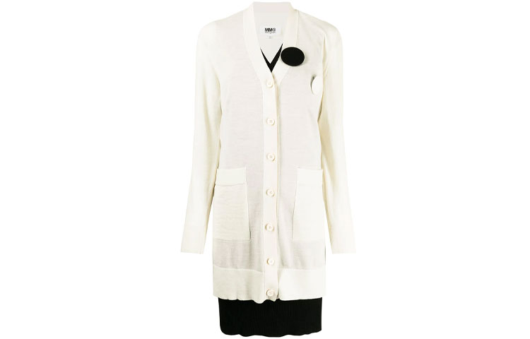 Order MM6 Maison Margiela Layered Cardigan Brooch Long Sleeve Dress White FW21 S52CT0622S17771003F
