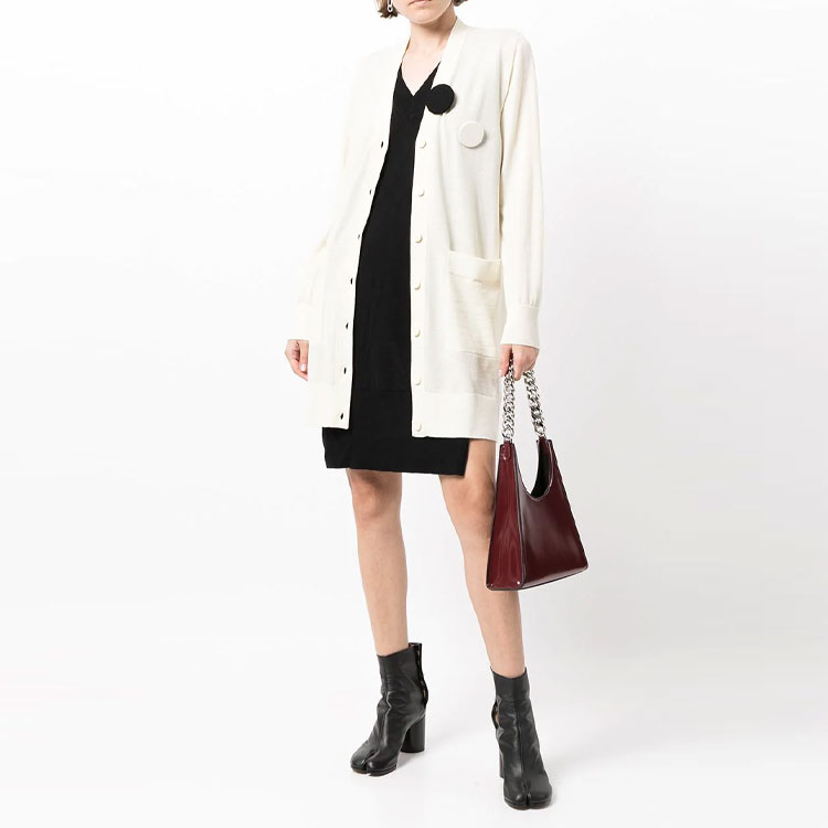 Lookbook MM6 Maison Margiela Layered Cardigan Brooch Long Sleeve Dress White FW21 S52CT0622S17771003F