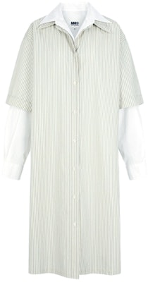MM6 Maison Margiela Layered Striped Print Shirt Dress Long Sleeve Gray Green S52CT0710STZ040-961 Buy MM6 Maison Margiela Layered Striped Print Shirt Dress Long Sleeve Gray Green S52CT0710STZ040-961