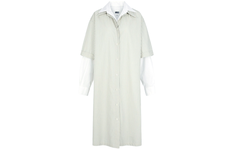 Order MM6 Maison Margiela Layered Striped Print Shirt Dress Long Sleeve Gray Green S52CT0710STZ040-961
