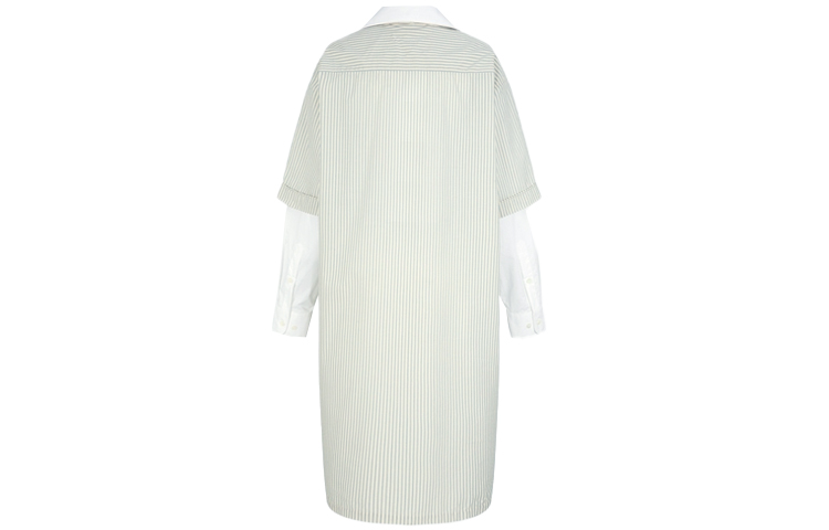 Lookbook MM6 Maison Margiela Layered Striped Print Shirt Dress Long Sleeve Gray Green S52CT0710STZ040-961