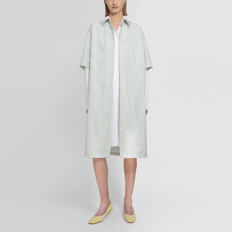 Shop MM6 Maison Margiela Layered Striped Print Shirt Dress Long Sleeve Gray Green S52CT0710STZ040-961