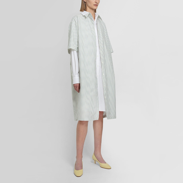 Purchase MM6 Maison Margiela Layered Striped Print Shirt Dress Long Sleeve Gray Green S52CT0710STZ040-961