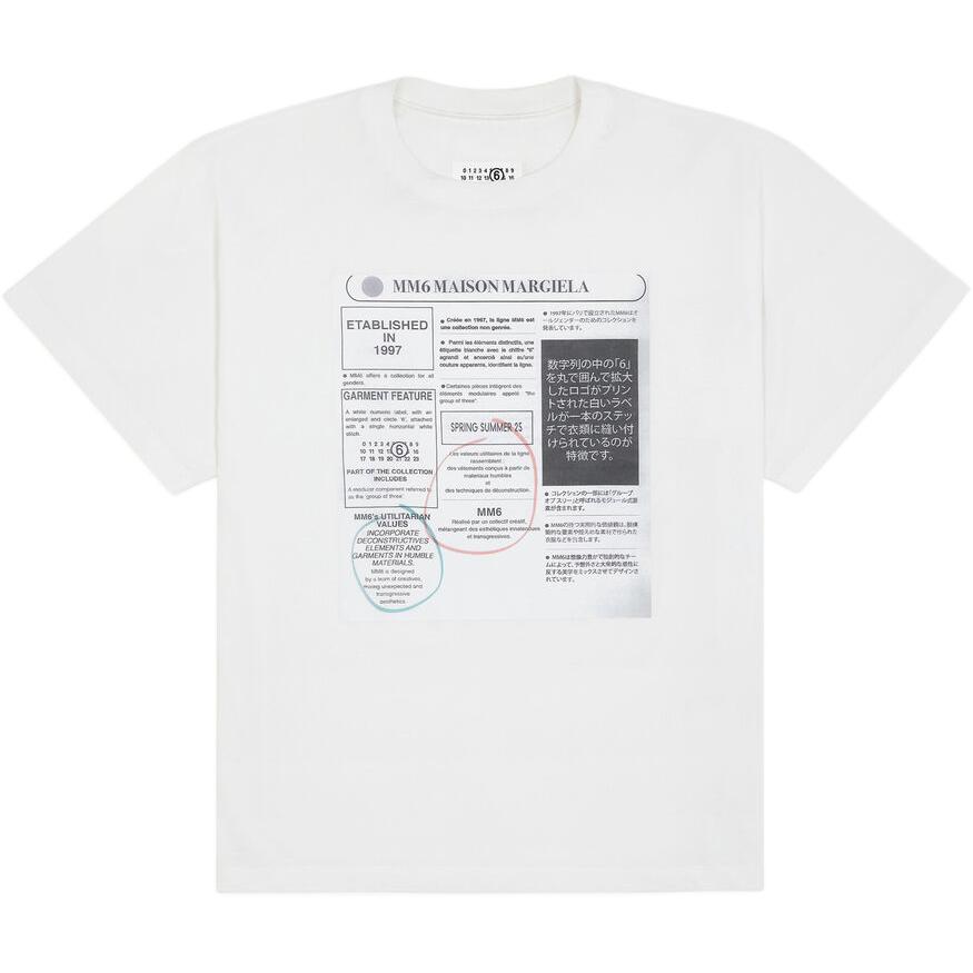 MM6 Maison Margiela Newspaper Print Crewneck T-Shirt White FW24 . SH0GC0043S24312101
