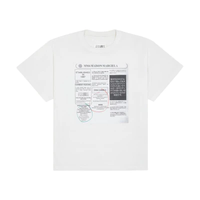 MM6 Maison Margiela Newspaper Print Crewneck T-Shirt White FW24 . SH0GC0043S24312101