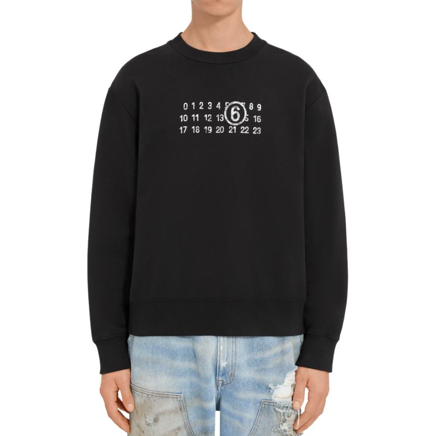 Details for MM6 Maison Margiela 數字標誌圓領衫 黑色 男士款式。 SH2GU0021M25004900