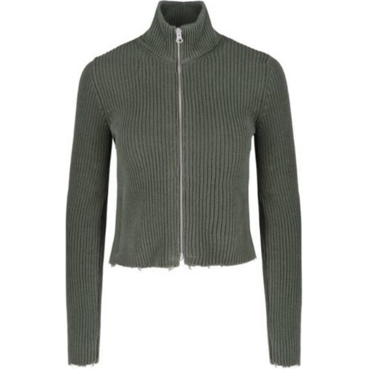 MM6 Maison Margiela Solid Green Zip-Up Mock Neck Sweater . S52AM0309M13039702