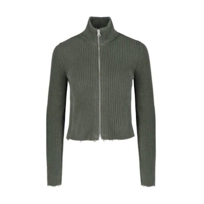 MM6 Maison Margiela Solid Green Zip-Up Mock Neck Sweater . S52AM0309M13039702