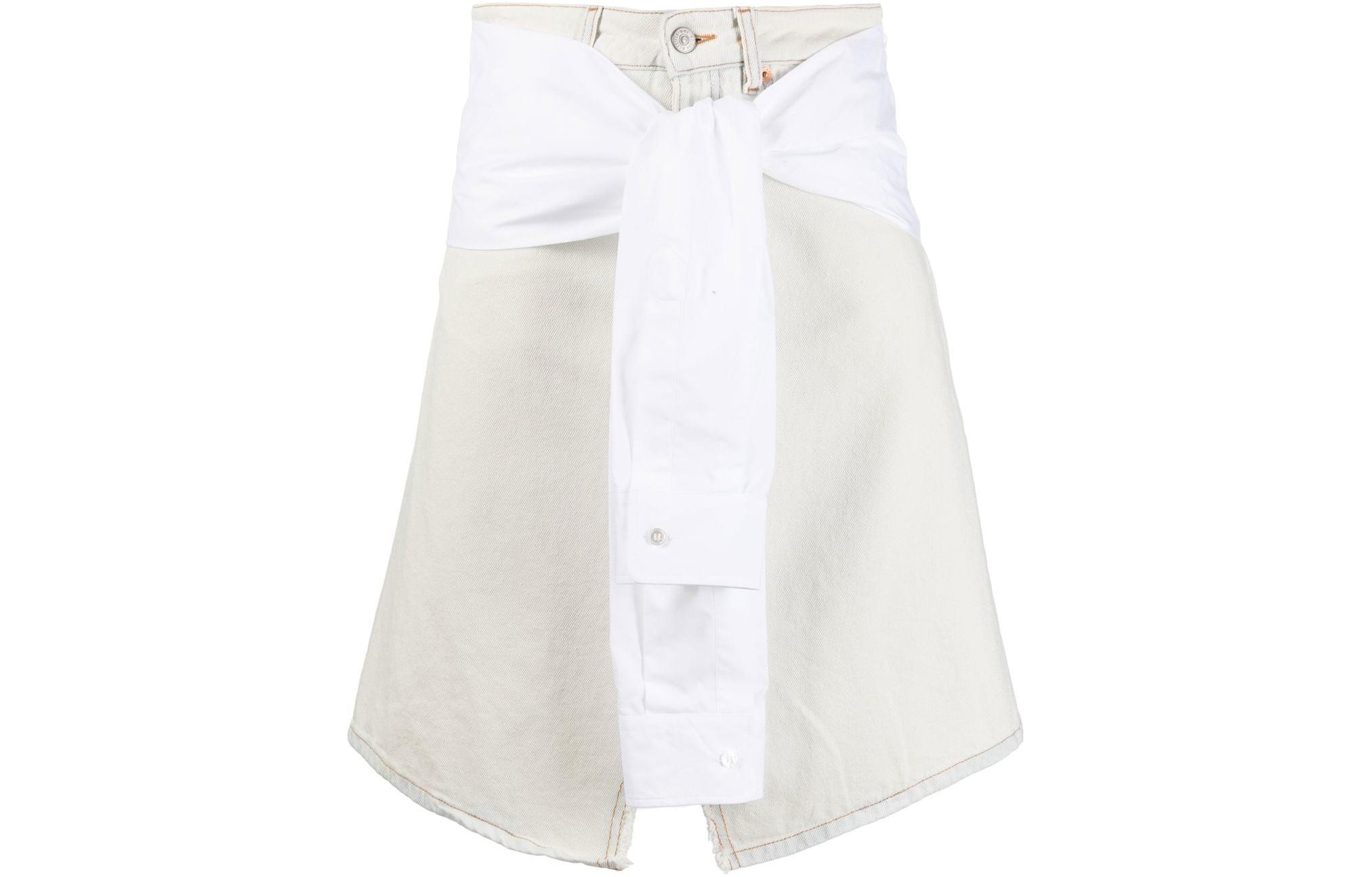 Order MM6 Maison Margiela SS22 White Minimalist Knot Detail Cropped Denim Skirt. S62MA0078S30460-990