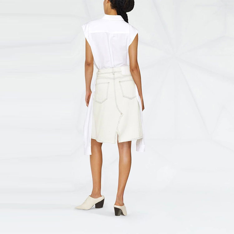 Shop MM6 Maison Margiela SS22 White Minimalist Knot Detail Cropped Denim Skirt. S62MA0078S30460-990