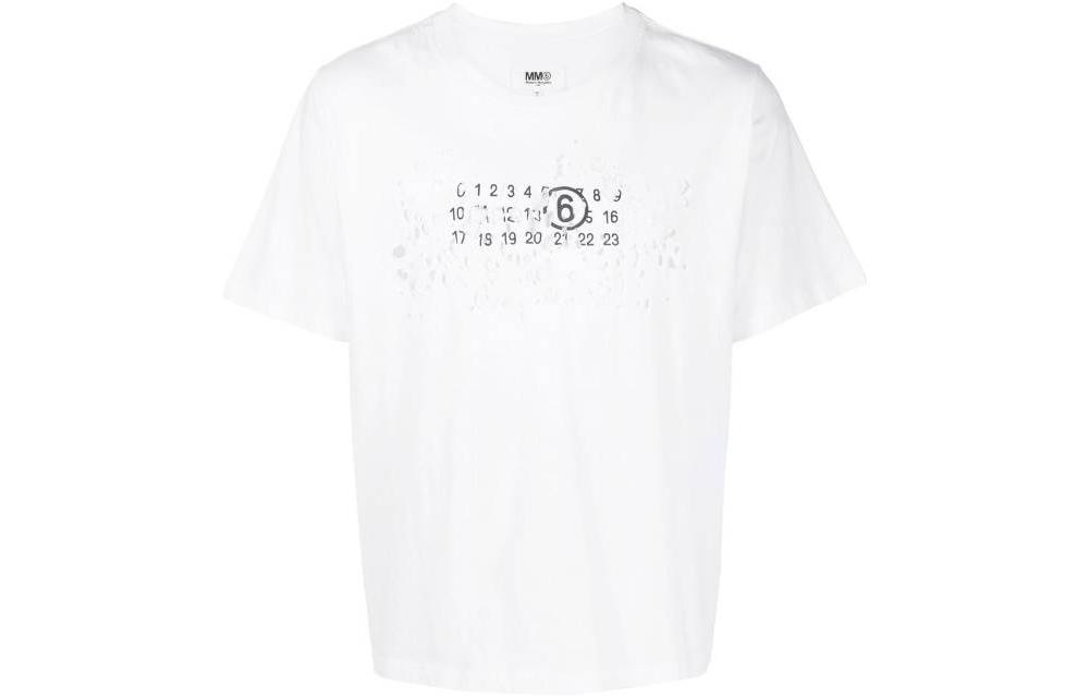 MM6 Maison Margiela SS23 Distressed Logo Print Short Sleeve Tee White Men’s S62GD0156S23588-100