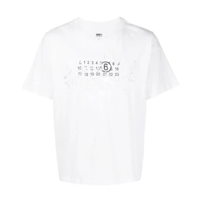 MM6 Maison Margiela SS23 Distressed Logo Print Short Sleeve Tee White Men’s S62GD0156S23588-100