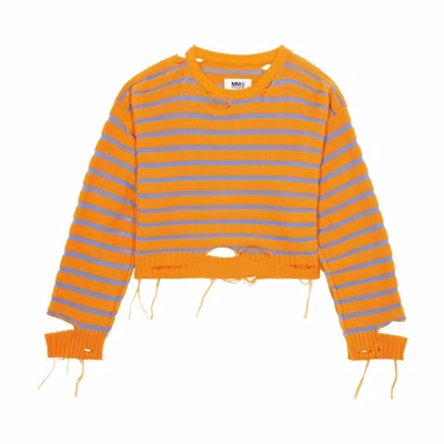 MM6 Maison Margiela SS23 Distressed Striped Pullover Sweater Unisex Orange. S52GP0141S18192002F