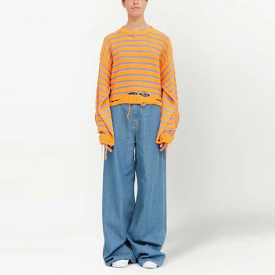 MM6 Maison Margiela SS23 条纹破洞针织衫 男女同款 橙色毛衣。 S52GP0141S18192002F Lookbook MM6 Maison Margiela SS23 条纹破洞针织衫 男女同款 橙色毛衣。 S52GP0141S18192002F