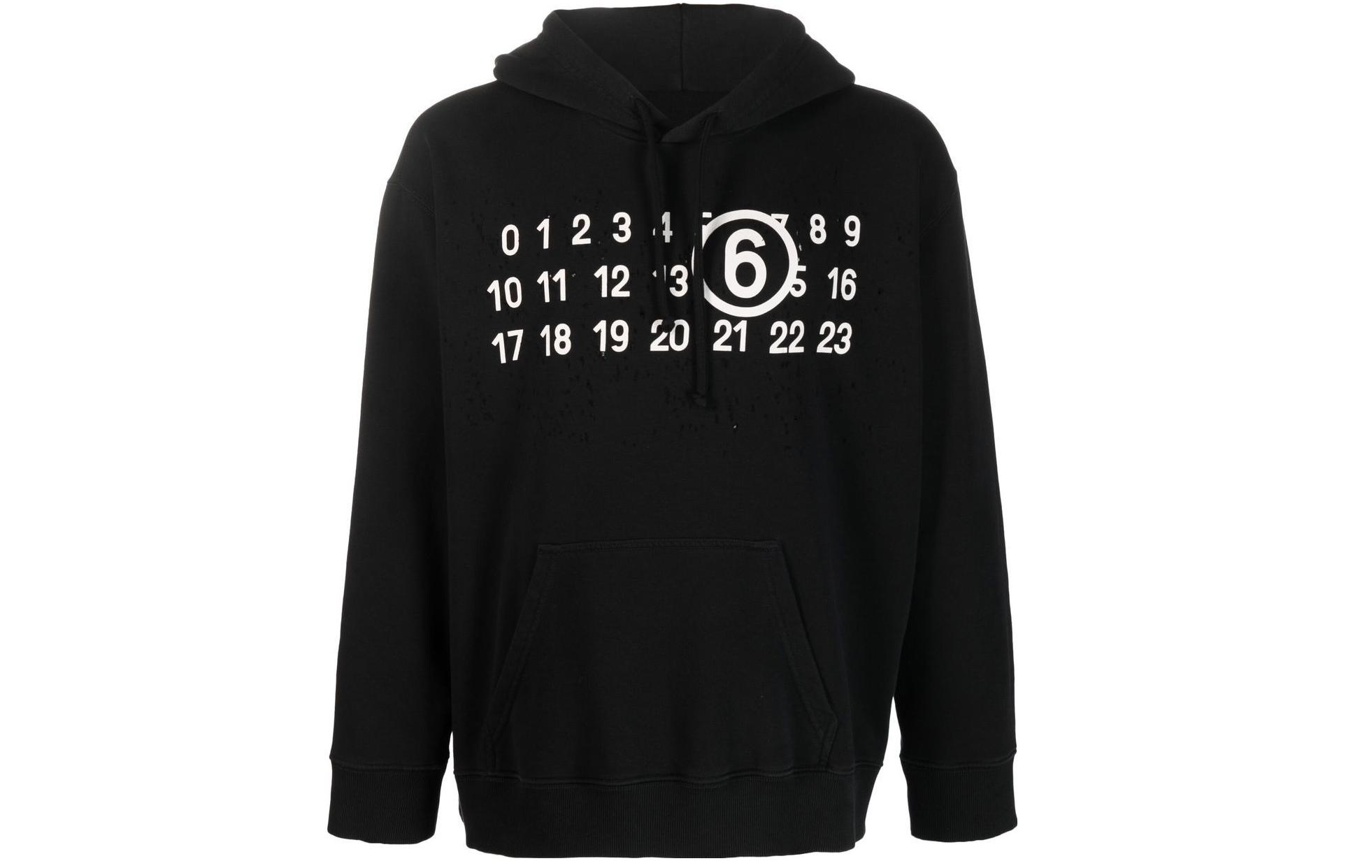 MM6 Maison Margiela SS23 Numeric Print Black Hoodie  Long Sleeve. S62GU0112S25454-900