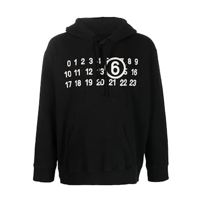 MM6 Maison Margiela SS23 Numeric Print Black Hoodie Long Sleeve. S62GU0112S25454-900