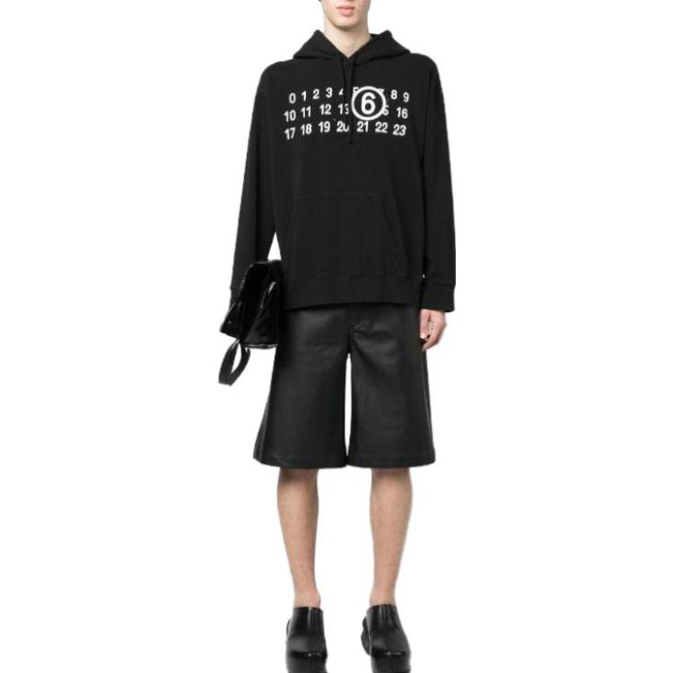 Shop MM6 Maison Margiela SS23 數字印花黑色長袖連帽衫. S62GU0112S25454-900