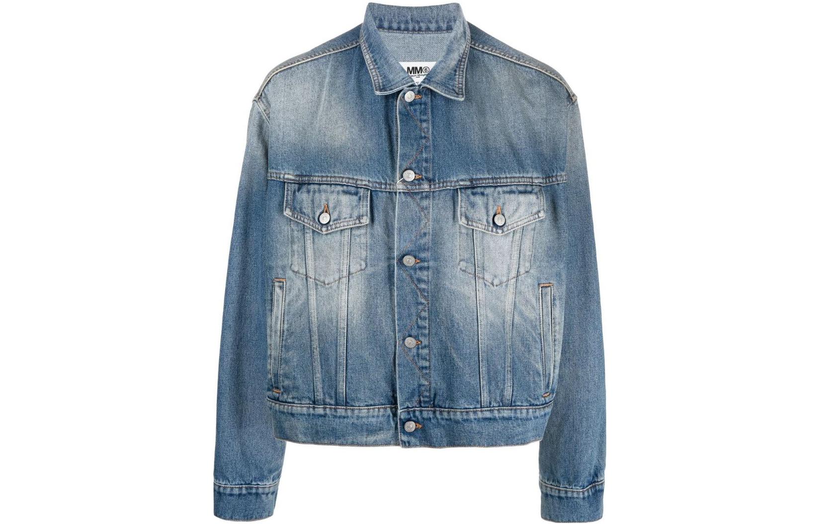 Order MM6 Maison Margiela SS23 Jaket Denim Crop Biru Lelaki Washed Distressed S52AM0228S30589973
