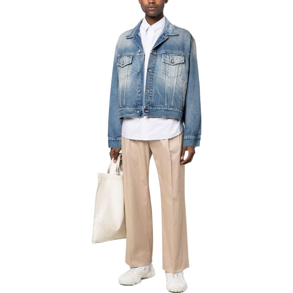 Lookbook MM6 Maison Margiela SS23 Jaket Denim Crop Biru Lelaki Washed Distressed S52AM0228S30589973