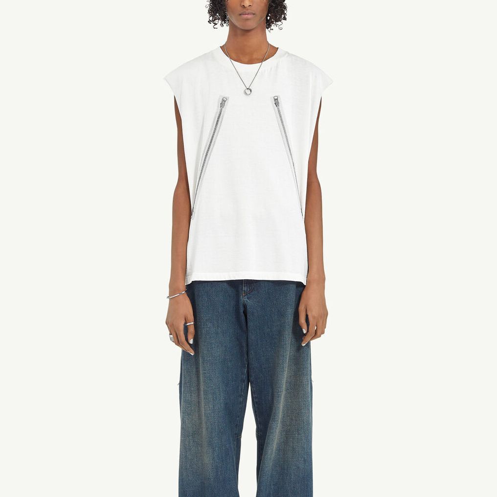 Lookbook MM6 Maison Margiela SS24 白色無袖金屬拉鍊背心 男女同款 SH0NL0003S23588100