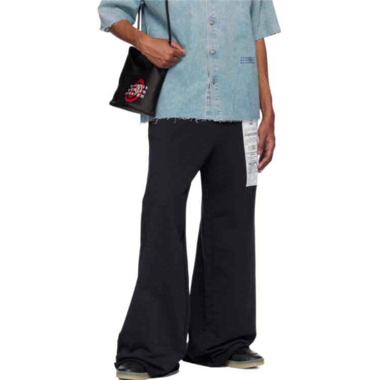 Shop MM6 Maison Margiela SS25 黑色直筒寬鬆休閒長褲 SH0KA0013M25012-899