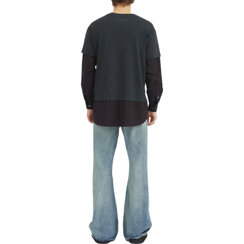 Shop MM6 Maison Margiela 雙色拼接長袖襯衫 黑色 S52NH0007STJ381