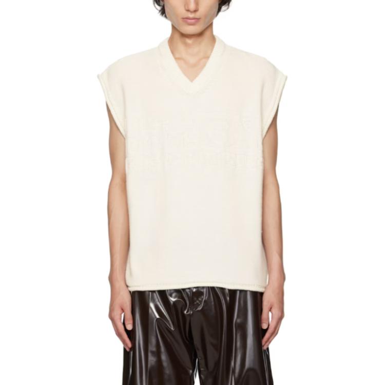 MM6 Maison Margiela White Solid V-Neck Sleeveless Pullover Sweater Mens. S52FB0081S18286100J