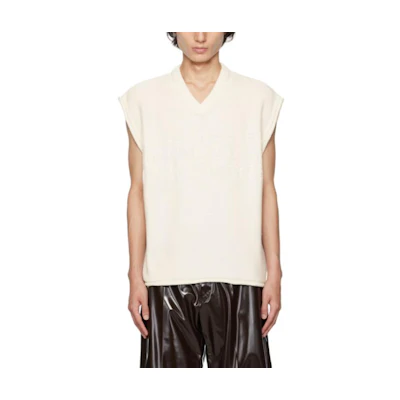 MM6 Maison Margiela White Solid V-Neck Sleeveless Pullover Sweater Mens. S52FB0081S18286100J